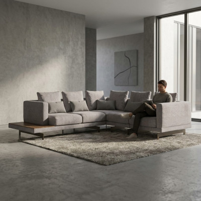  Sofa Couch L-Form Designer Grau Ecksofa Textil Luxus Wohnzimmer Einrichtung
