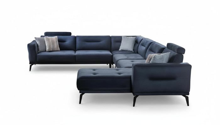  Luxus Modern Design Wohnzimmer U-Form Ecksofa Massiv Dunkelblau Sofa
