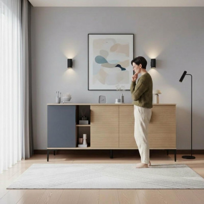 Braun Grau Helles Modern Rechteckig Sideboard Wohnzimmer Luxus Design
