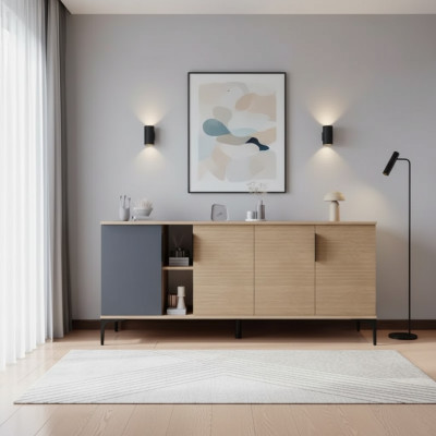 Braun Grau Helles Modern Rechteckig Sideboard Wohnzimmer Luxus Design