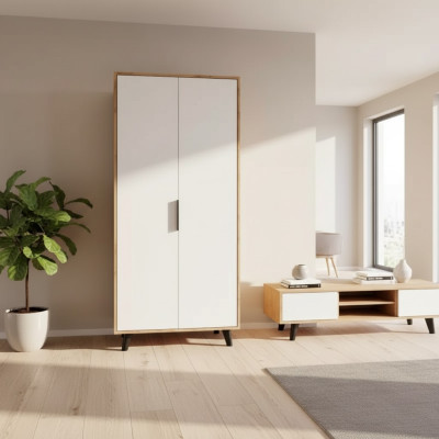 Schlafzimmer Kleiderschrank Modern Design Weiß Braun Zweifarbig Luxus