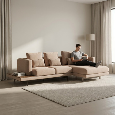 Polstermöbel Ecksofa L-Form Beige Designer Möbel Eck Garnitur Wohnzimmer