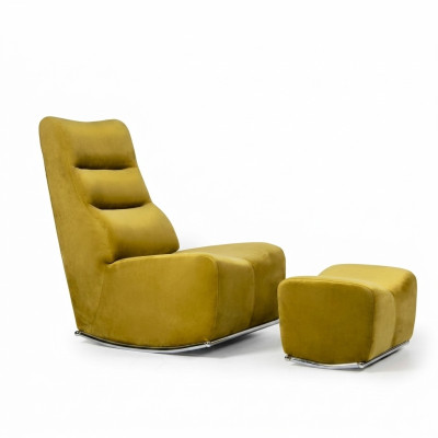 Luxus Gelb Komplett Sessel mit Hocker Sitzmöbel Wohnzimmer Designer Textil