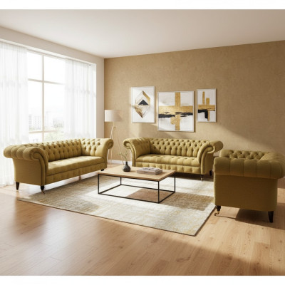 Wohnzimmer Gelb Sofagarnitur 3tlg Luxus Sofas Set Polster Sitz Neu Chesterfield