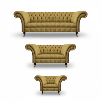 Wohnzimmer Gelb Sofagarnitur 3tlg Luxus Sofas Set Polster Sitz Neu Chesterfield