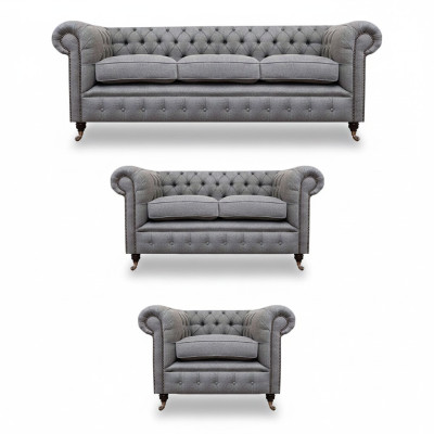Chesterfield Sofagarnitur Stoff Textil Polster Couch Sofa Garnitur 3tlg Neu