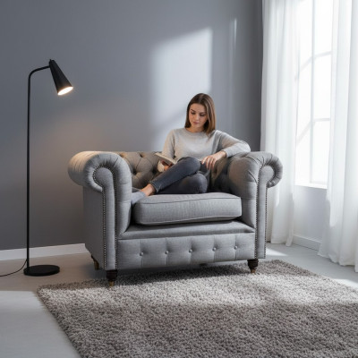 Wohnzimmer Sessel Luxus Polster Stoff Chesterfield Textil Sitz Neu Einrichtung