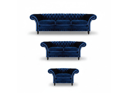 Luxus Design Neu Garnitur Wohnzimmer Blau Sofa Set 3tlg Einrichtung Chesterfield