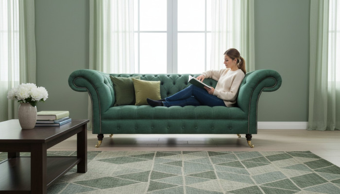 Luxus Dreisitzer Sofa Couch Chesterfield Wohnzimmer Grün Polstersitz Neu