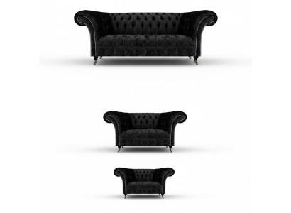 Luxus Schwarz Komplett Chesterfield Sofas Set Wohnzimmer Sessel Neu
