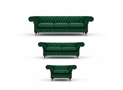 Chesterfield Sofagarnitur 3tlg Polstermöbel Grün Einrichtung Wohnzimmer 3+2+1