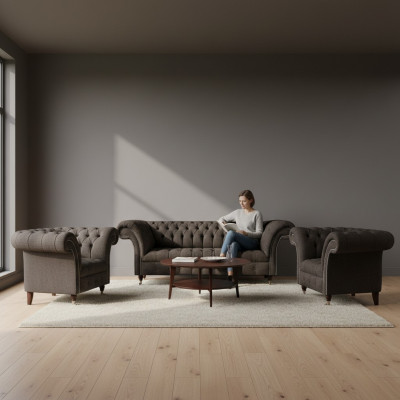 Polstermöbel Chesterfield Wohnzimmer Set 3tlg Luxus Komplett Designer