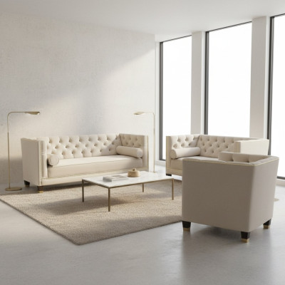 Weiß Sofagarnitur Textilsofa Wohnzimmer Luxus 3+2+1 Einrichtung Chesterfield
