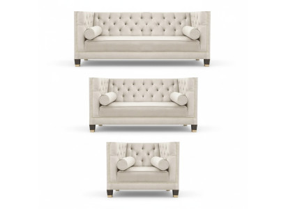 Weiß Sofagarnitur Textilsofa Wohnzimmer Luxus 3+2+1 Einrichtung Chesterfield