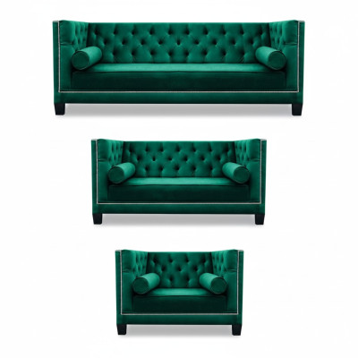 Luxus Grün Chesterfield Design Garnitur 3tlg Sofas Couch Wohnzimmer 3+2+1