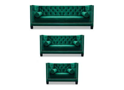 Luxus Grün Chesterfield Design Garnitur 3tlg Sofas Couch Wohnzimmer 3+2+1