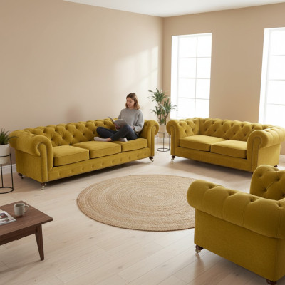 Designer 2x Sofas Wohnzimmer Sessel Chesterfield Luxus Set Chesterfield