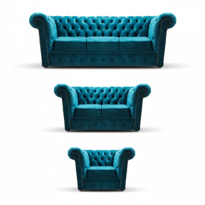 Sofagarnitur Modern Textil Sessel 2x Sofas Chesterfield Wohnzimmer 3+2+1