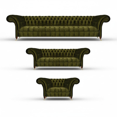 Chesterfield Grün Sofagarnitur Wohnzimmer Luxus Textil Sofas Set Neu