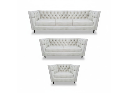 Design Komplett Weiß Möbel Wohnzimmer Set 3tlg Luxus Polstermöbel Chesterfield