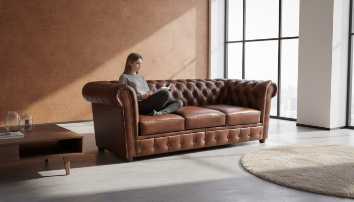 Ledersofa Sofa Dreisitze Braun Couch Einrichtung Polstermöbel Chesterfield
