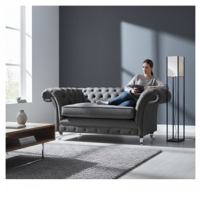 Grau Polstermöbel Sessel Designer Einrichtung Wohnzimmer Neu Chesterfield