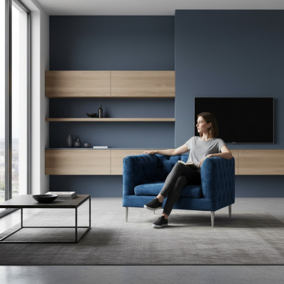 Polstermöbel Blau Sessel Chesterfield Wohnzimmer Modern Polstersitz