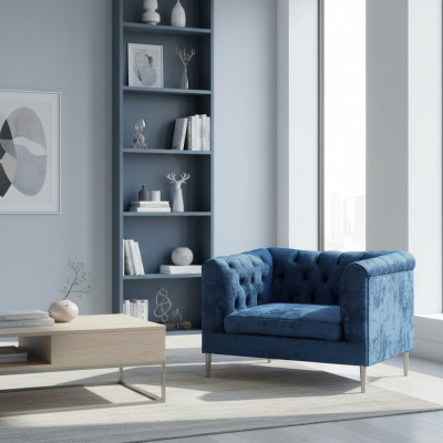 Polstermöbel Blau Sessel Chesterfield Wohnzimmer Modern Polstersitz