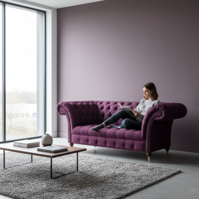 Lila Sofa Zweisitzer Couch Wohnzimmer Einrichtung Polstermöbel Chesterfield