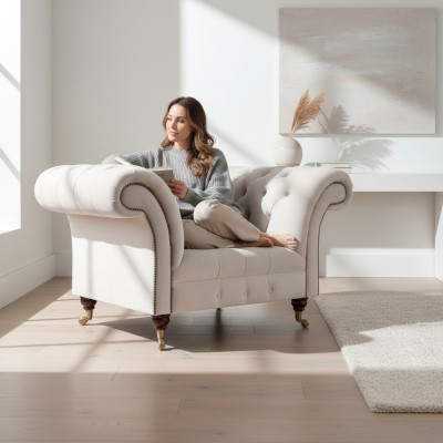 Sessel Weiß Textil Stoff Polstersitz Einrichtung Sitz Möbel Chesterfield