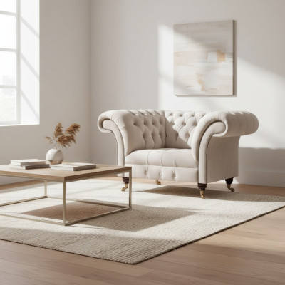 Sessel Weiß Textil Stoff Polstersitz Einrichtung Sitz Möbel Chesterfield