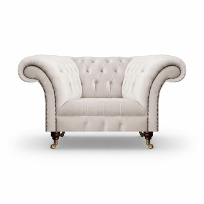 Sessel Weiß Textil Stoff Polstersitz Einrichtung Sitz Möbel Chesterfield