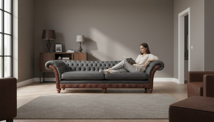 Grau Chesterfield Polstermöbel Sofa Couch Zweisitzer Wohnzimmer Textil Neu