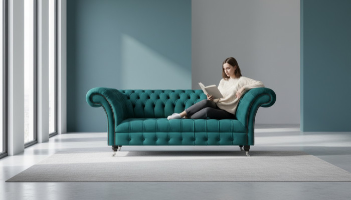 Design Möbel Grün Sofa Couch Dreisitze Einrichtung Chesterfield Polstersofa