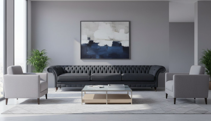 Luxuriöse Schwarze Chesterfield Textilcouch Wohnzimmer Edle Stoffsofas