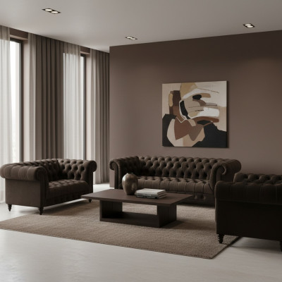 Stilvolle Chesterfield Braune Sofagarnitur Wohnzimmer Moderne Couchen