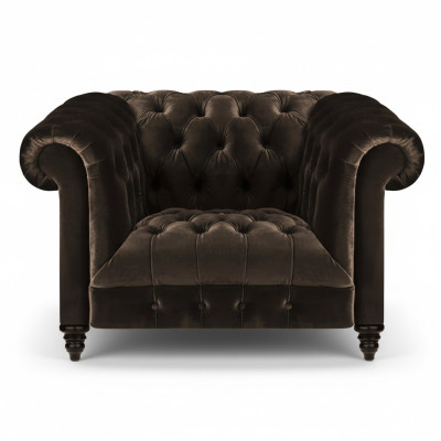 Brauner Chesterfield Polstersessel Moderner Textil Wohnzimmer Einsitzer