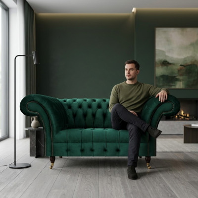 Grüne Chesterfield Polstercouch Designer Zweisitzer Edle Textil Möbel