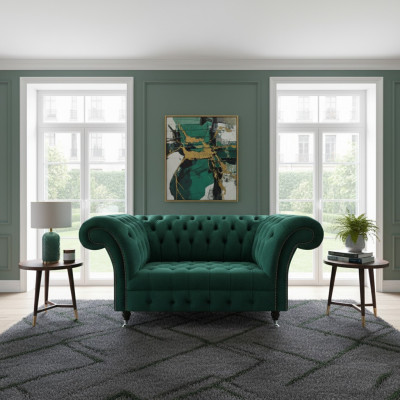 Grüne Chesterfield Polstercouch Designer Zweisitzer Edle Textil Möbel