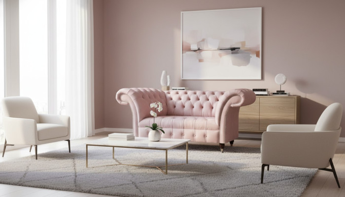 Chesterfield Rosa Zweisitzer Wohnzimmer Luxuriöse Polster Möbel Couch