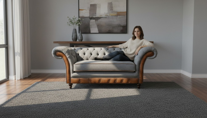 Luxuriöser Chesterfield Hellgrauer 2-Sitzer Polster Designer Sitzmöbel