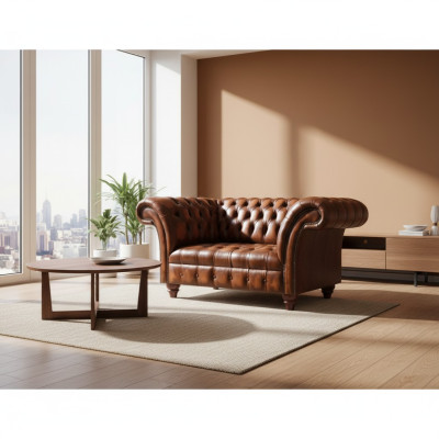 Edler Chesterfield Brauner Leder Dreisitzer Wohnzimmer Sitzcouchen Neu