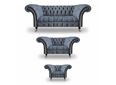 Wohnzimmer Chesterfield Set Designer Graue Sofagarnitur Sessel 3-Sitzer
