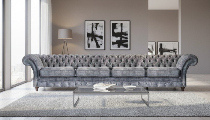 Elegantes Chesterfield Sofa Wohnzimmer Viersitzer Designer 4-Sitzer Neu