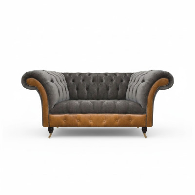Grauer Exklusiver Chesterfield Zweisitzer Komfortable Textil Edle Sofas
