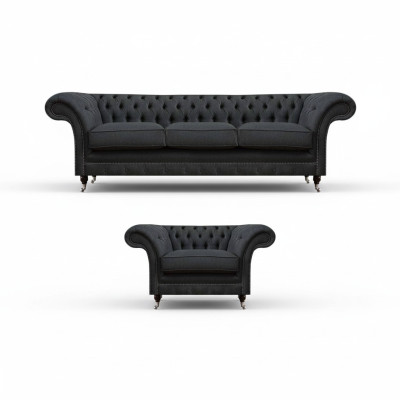 Chesterfield Polster Sitzgarnitur Designer 3-Sitzer Schicker Lehnsessel