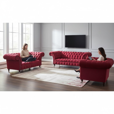 Edle Chesterfield Rosa Sitzgarnitur Wohnzimmer Designer Textil Couchen