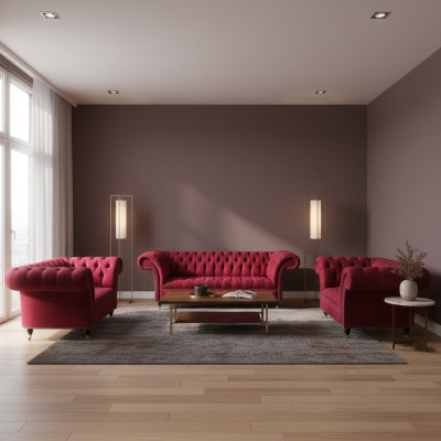 Edle Chesterfield Rosa Sitzgarnitur Wohnzimmer Designer Textil Couchen
