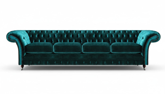 Elegante Chesterfield Grüne Polstercouch Moderner Vieristzer Textilsofa