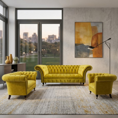 Wohnzimmer Gelbe Chesterfield Couchgarnitur Modernes 3tlg Polster Set